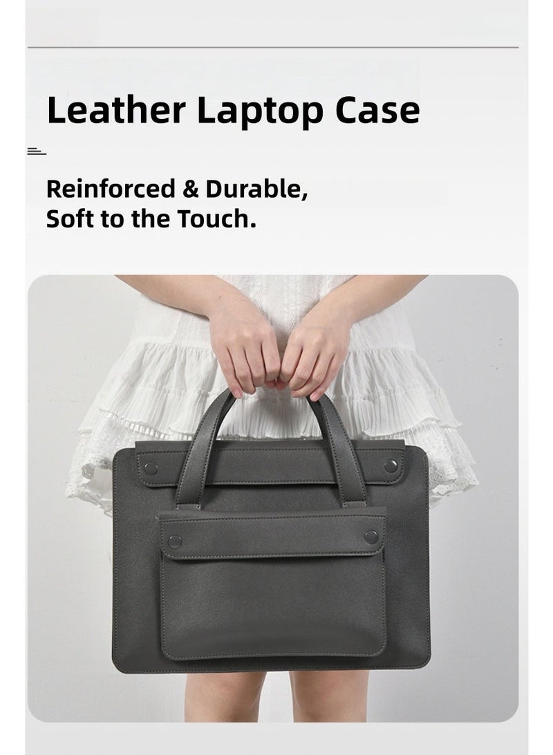 Hiras Grey Expandable Leather Laptop Bag Laptop Sleeve for Men & Women, 15 Inch Waterproof Business Briefcase with Felt-Lined Interior & Mouse Pad Back, Easy-Clean Surface, Multi-Compartment Organizer for MacBook, Tablet, Documents - Image 5